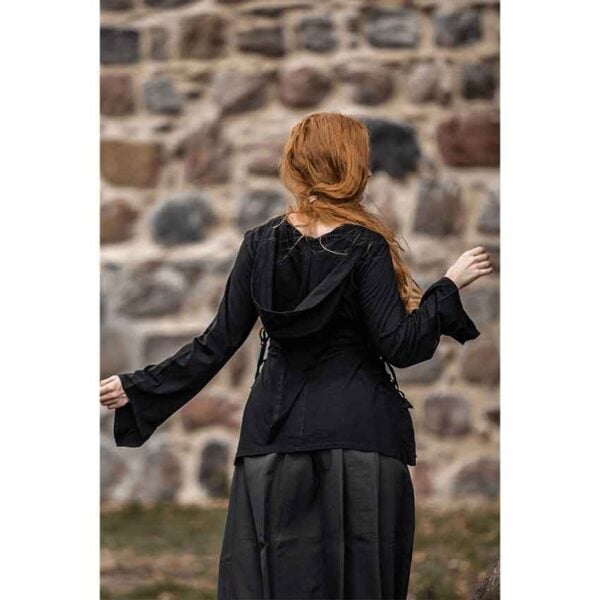 Lea Hooded Medieval Blouse - Black