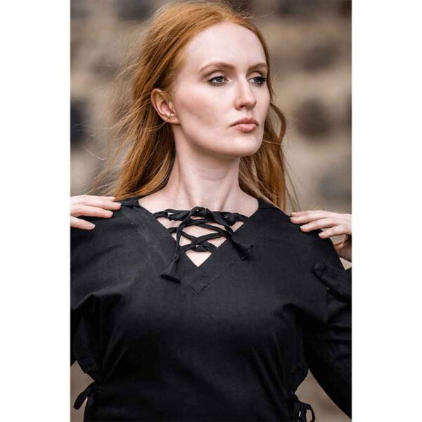 Lea Hooded Medieval Blouse - Black