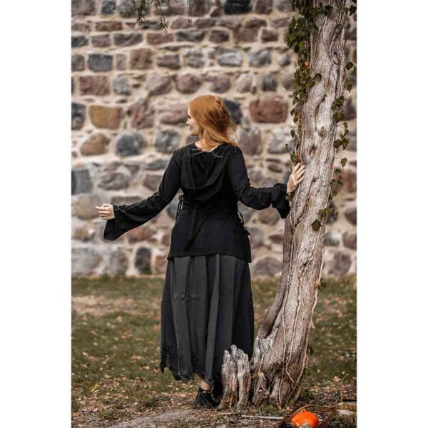 Lea Hooded Medieval Blouse - Black