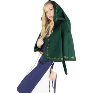 Runa Embroidered Medieval Hood - Green