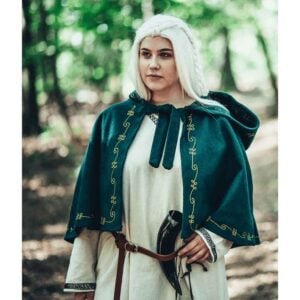 Runa Embroidered Medieval Hood - Green