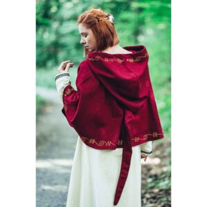 Runa Embroidered Medieval Hood - Red