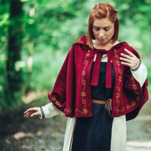 Runa Embroidered Medieval Hood - Red