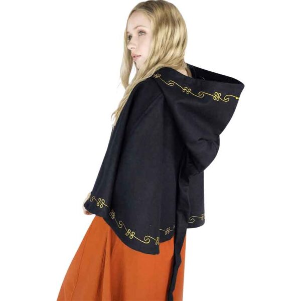 Runa Embroidered Medieval Hood - Black