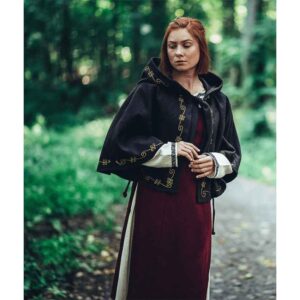 Runa Embroidered Medieval Hood - Black