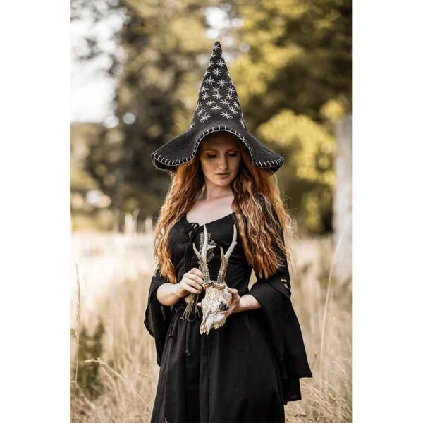 Star Wool Witch Hat - Black