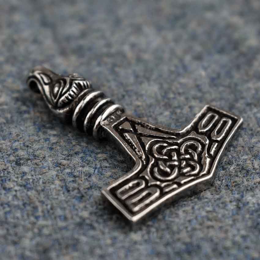 Raven Head Thor's Hammer Viking Necklace