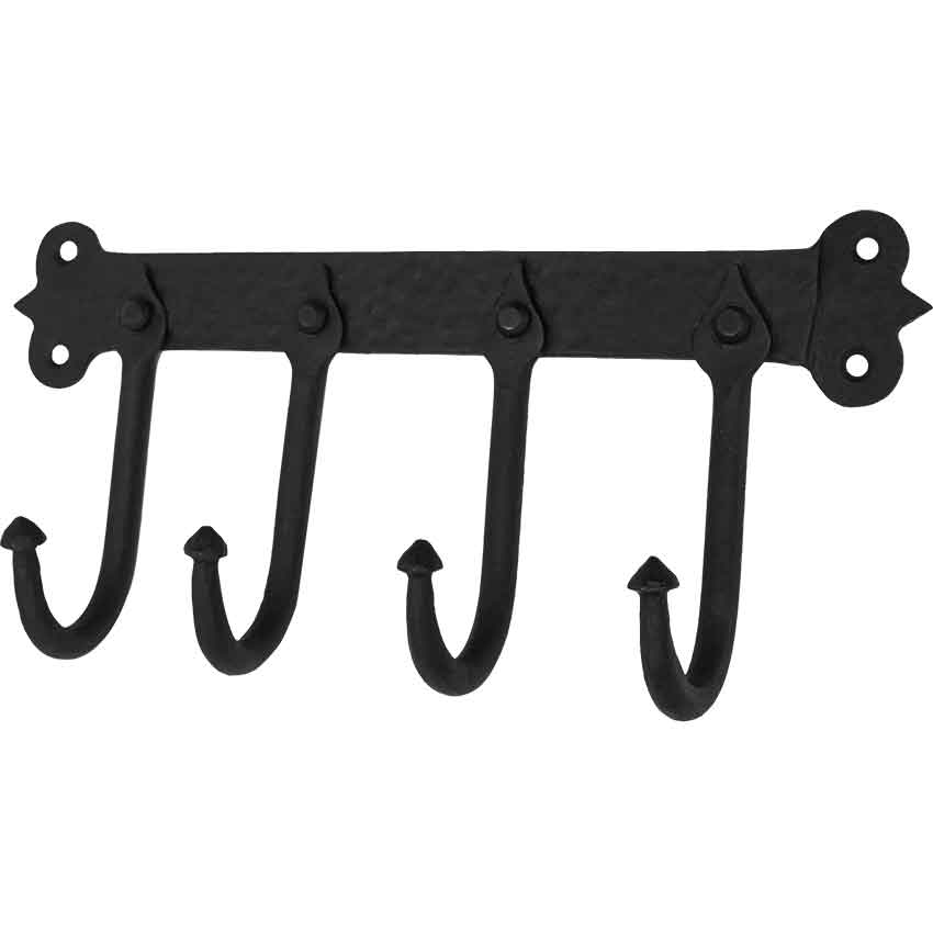 Rustic Cast Iron Wall Hook - 4 Hooks