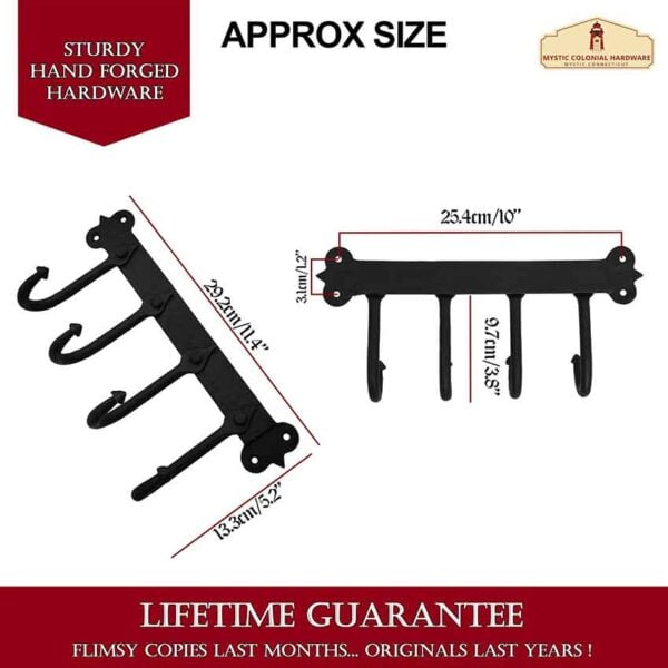 Rustic Cast Iron Wall Hook - 4 Hooks