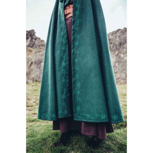 Alma Embroidered Wool Cloak - Green