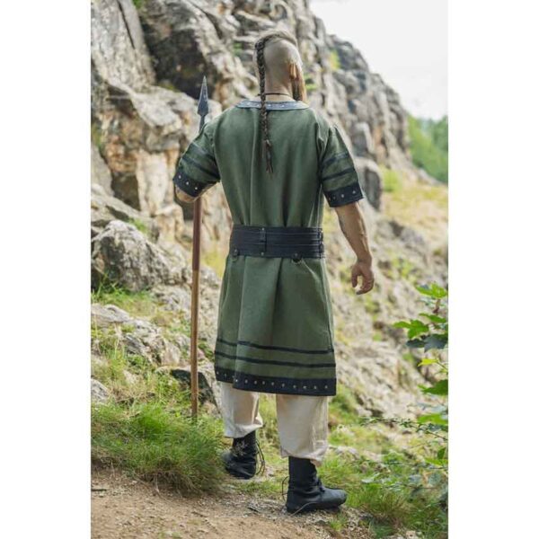 Rollo Leather Trim Viking Tunic - Green