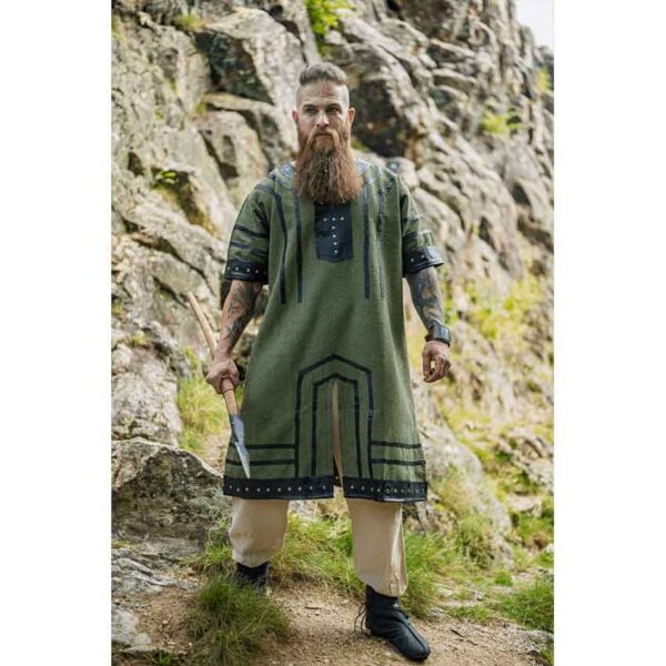 Rollo Leather Trim Viking Tunic - Green