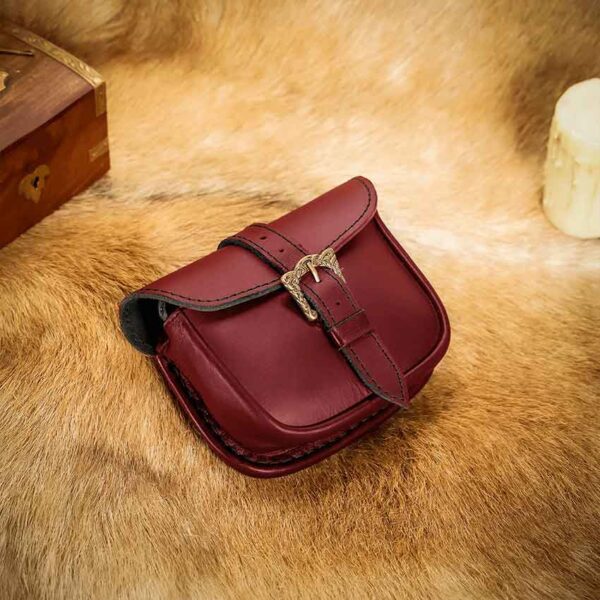 Knotwork Buckle Celtic Leather Belt Bag - Maroon