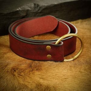 Fantasy Leather Brass Ring Belt - Maroon