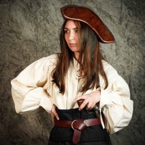 Fantasy Leather Brass Ring Belt - Maroon