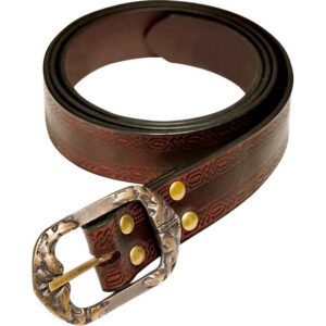 Medieval Leather Belt with Knotwork Borders - Brown