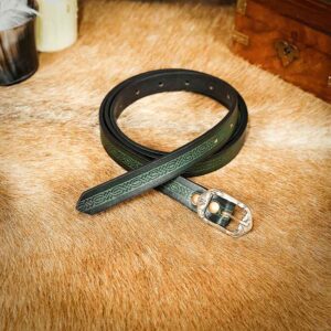 Medieval Leather Belt with Embossed Knotwork - Green