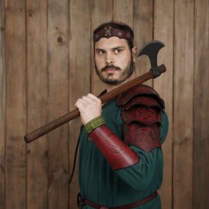 Celtic Horse Leather Pauldron - Maroon