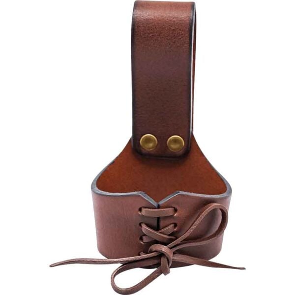 Leather Drinking Horn Holder - Brown