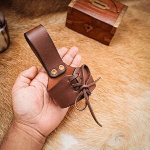 Leather Drinking Horn Holder - Brown