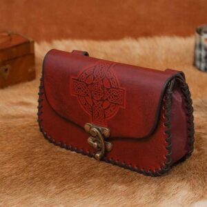 Embossed Celtic Cross Leather Bag - Maroon