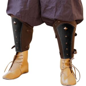 Fantasy Mongolian Soldier Leather Greaves - Brown