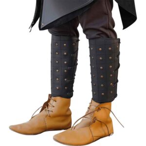 Jarl Studded Leather Viking Greaves - Black