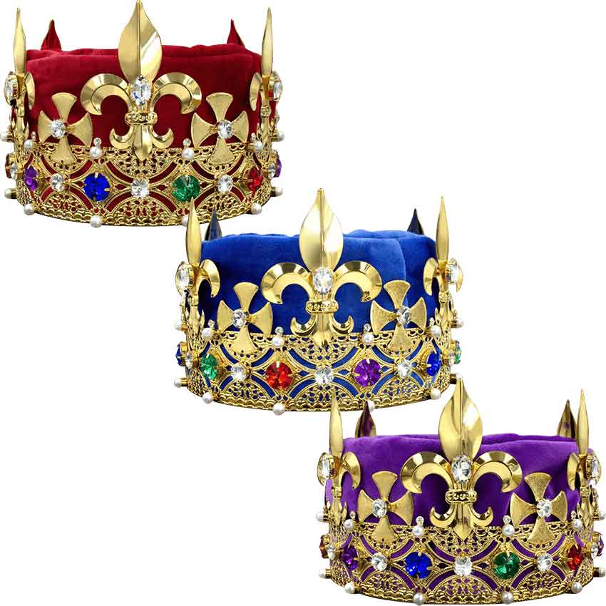 Kings Crown Rhinestone Headpiece – Crystal & Color Rhinestones On Burgundy Velvet, 6" Tall