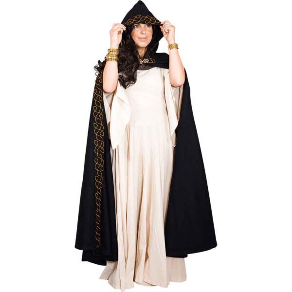Embroidered Elvish Wool Cloak - Black