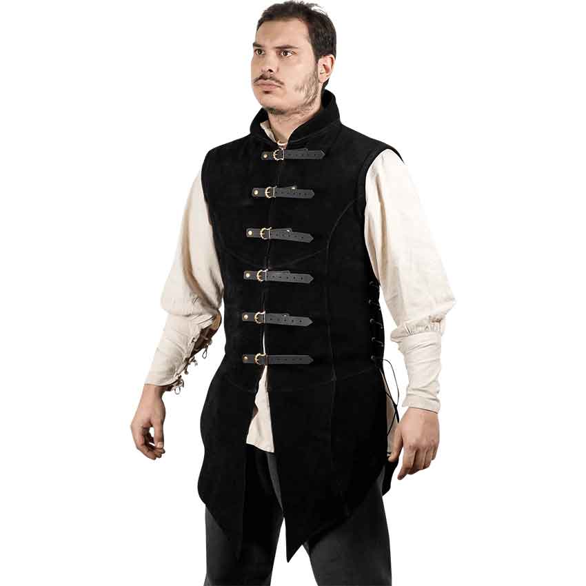 Adrian Suede Leather Jerkin - Black