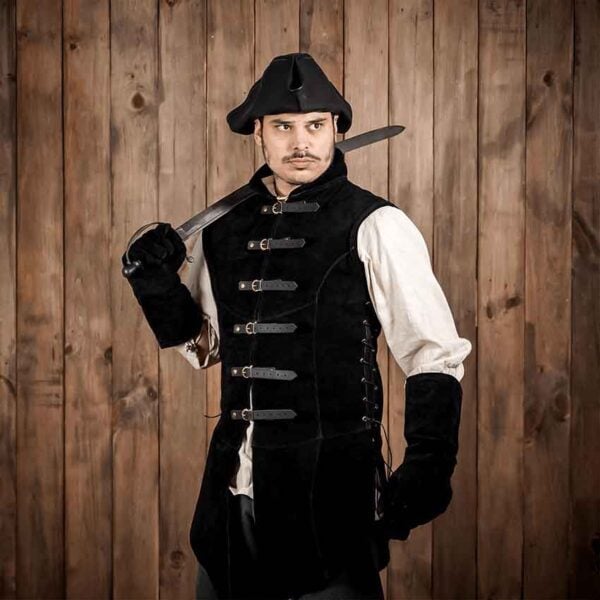 Adrian Suede Leather Jerkin - Black