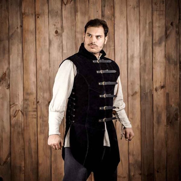 Adrian Suede Leather Jerkin - Black