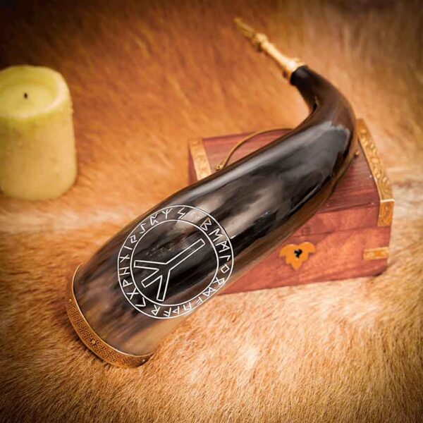 Algiz Rune Viking Drinking Horn