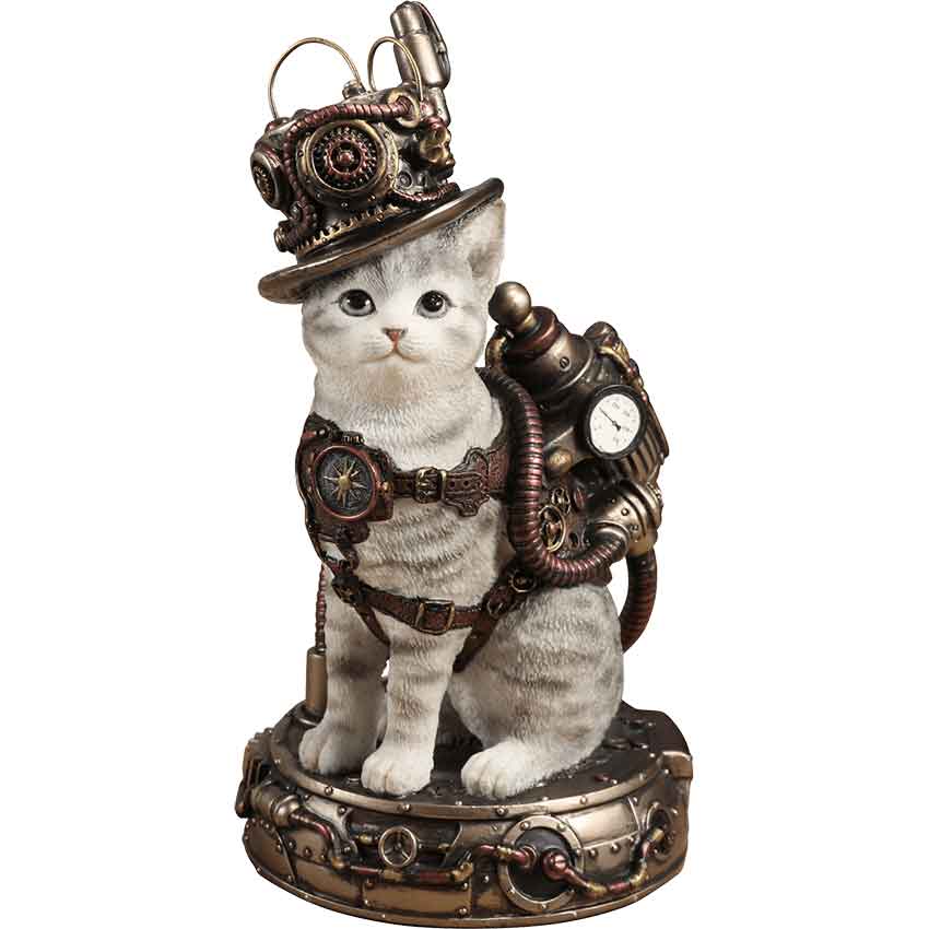 Steampunk Chaotic Neutral Tabby Cat Statue