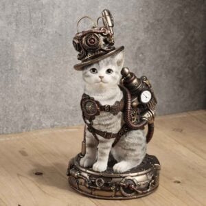 Steampunk Chaotic Neutral Tabby Cat Statue