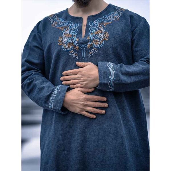 Snorri Urnes Embroidered Viking Tunic - Grey-Blue