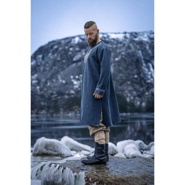 Snorri Urnes Embroidered Viking Tunic - Grey-Blue