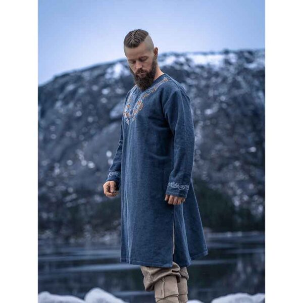 Snorri Urnes Embroidered Viking Tunic - Grey-Blue