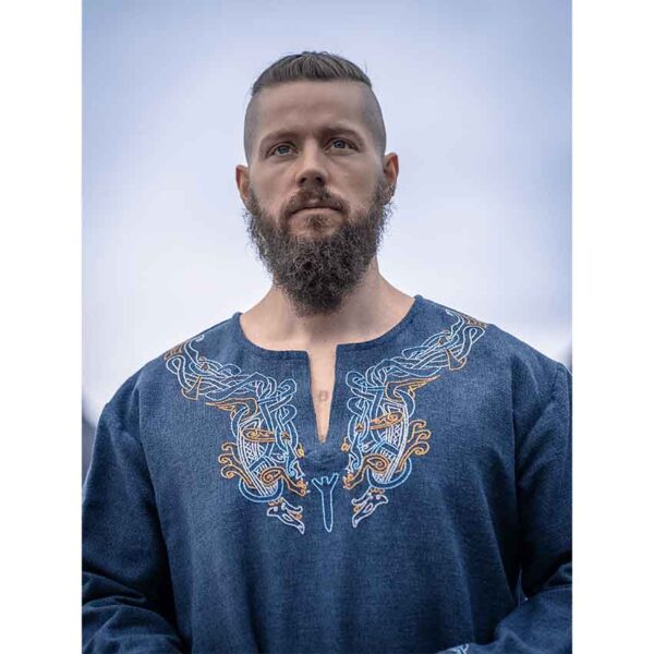 Snorri Urnes Embroidered Viking Tunic - Grey-Blue