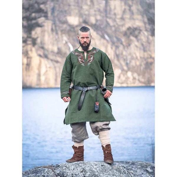 Snorri Urnes Embroidered Viking Tunic - Green
