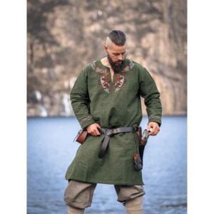 Snorri Urnes Embroidered Viking Tunic - Green