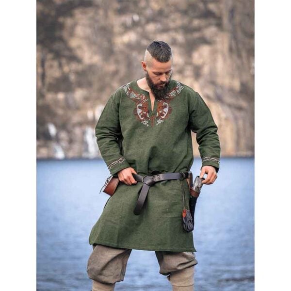 Snorri Urnes Embroidered Viking Tunic - Green