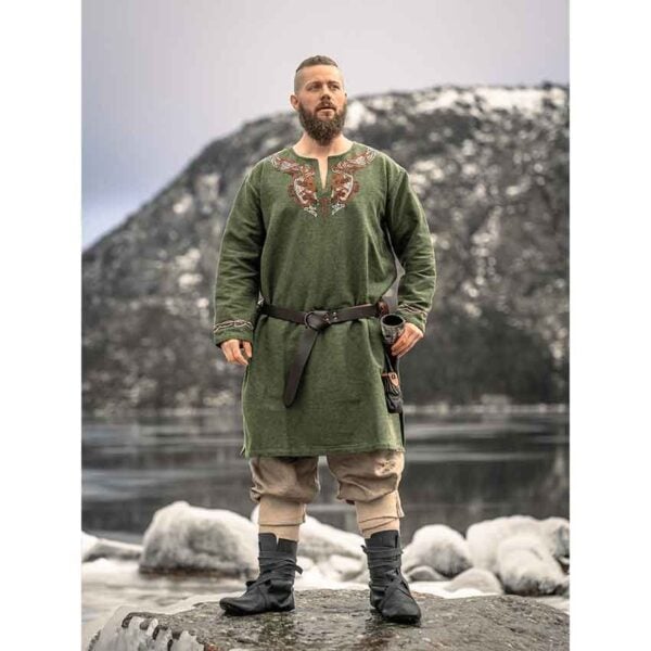 Snorri Urnes Embroidered Viking Tunic - Green