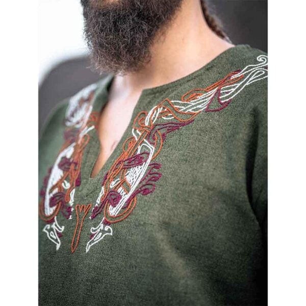 Snorri Urnes Embroidered Viking Tunic - Green