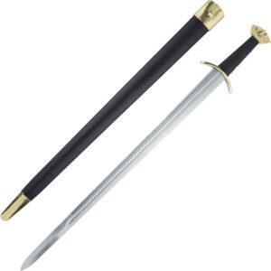 Five-Lobed Brass Viking Sword with Leather Scabbard