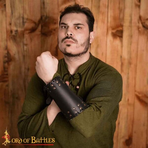 Audric Medieval Leather Bracers - Black