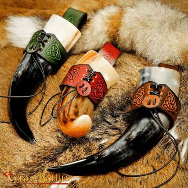 Celtic Leather Drinking Horn Holder - Brown