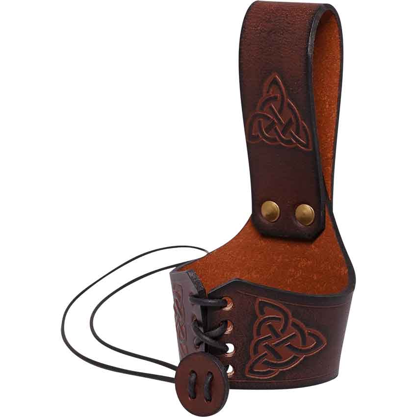 Celtic Leather Drinking Horn Holder - Brown