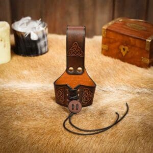 Celtic Leather Drinking Horn Holder - Brown