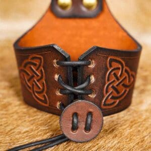 Celtic Leather Drinking Horn Holder - Brown